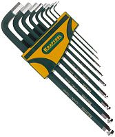Набор ключей имбусовых удлиненных с шаром  Hex Kraftool Industrie 27445-H9, 9 шт, хромомолибденовая сталь Набор ключей имбусовых удлиненных с шаром  Hex Kraftool Industrie 27445-H9, 9 шт, хромомолибденовая сталь