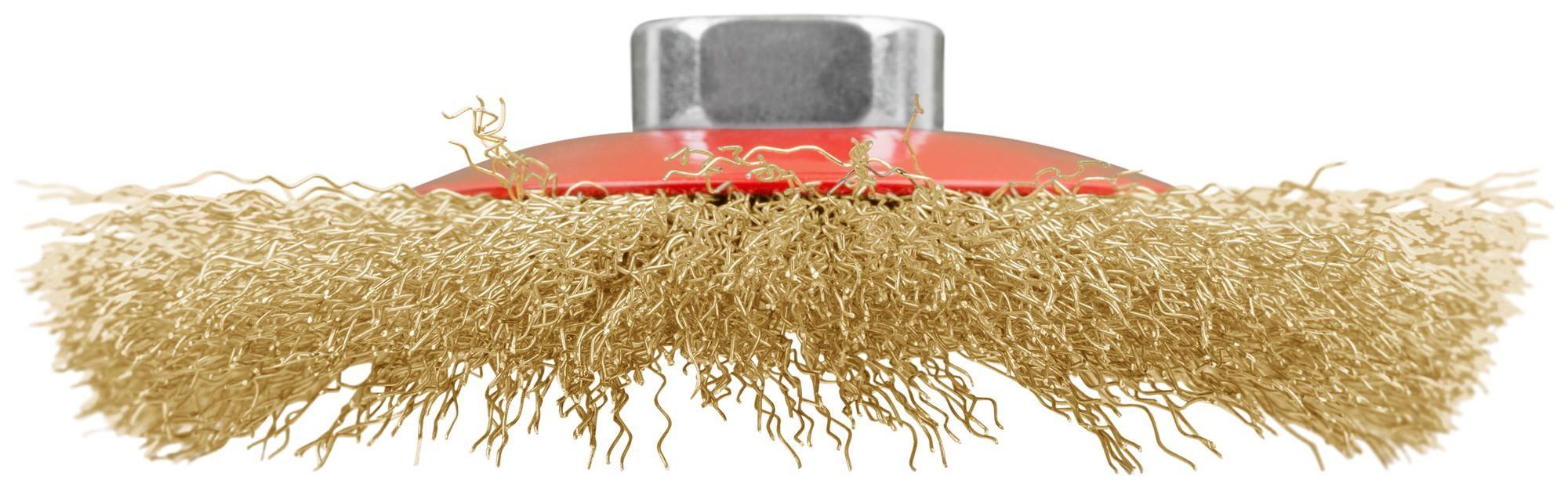 Корщетка-колесо с наклоном для УШМ 115 мм М14, латунированная проволока, FIT 39051 - фото