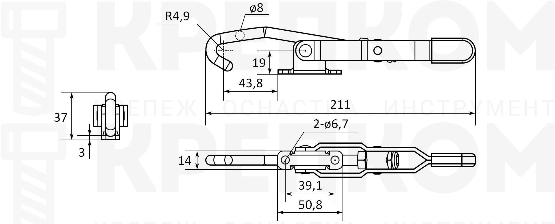 Замок регулируемый с крюком L=211 мм, нагрузка 170 кг, HD-452, оцинкованная сталь - фото