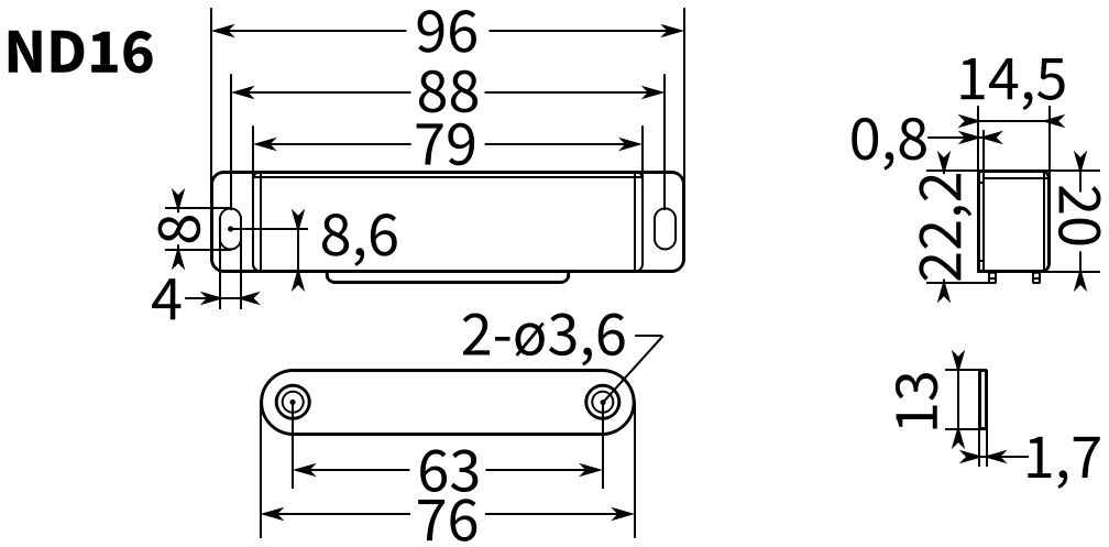 Защелка магнитная мебельная L=96 мм ND16, нержавеющая сталь А2 - фото