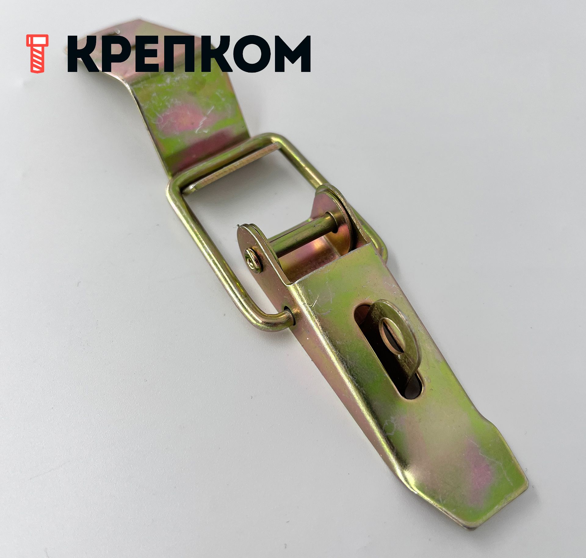 Замок-защелка лягушка с ушком L=80 B28, желтый цинк - фото