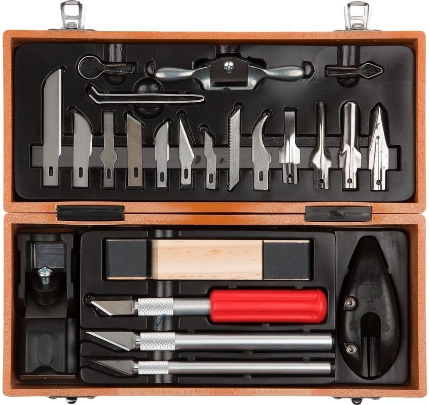 Набор для резьбы по дереву ЗУБР 18377-H23, сталь У8А, 23 предмета в кейсе - фото