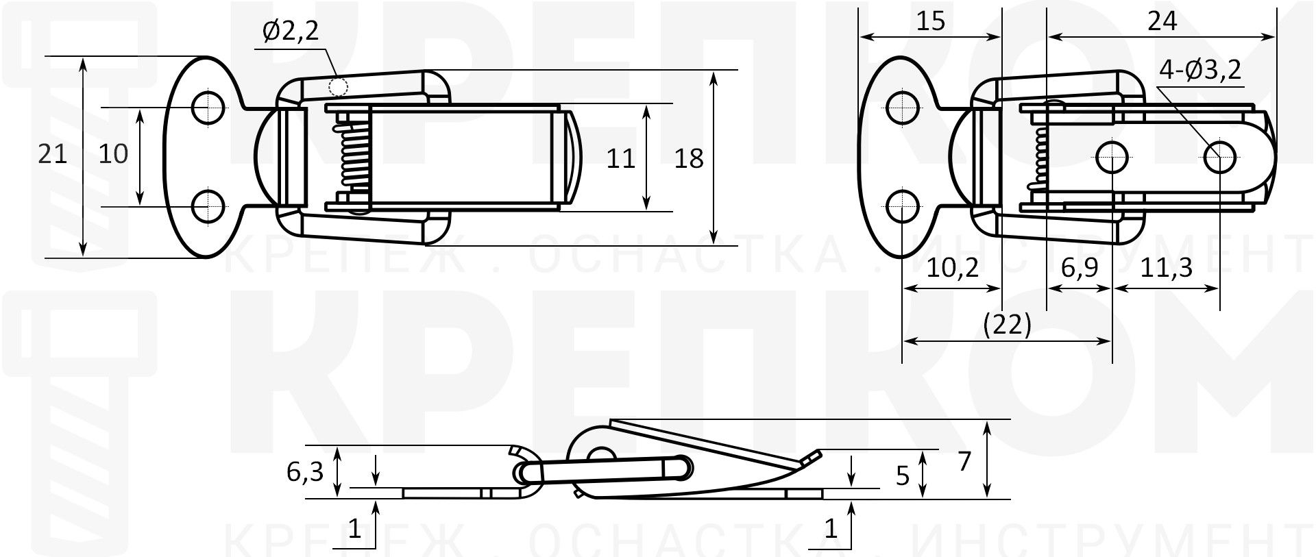 Замок-защелка лягушка L=29 B22, сталь никелированная, 10 шт - фото