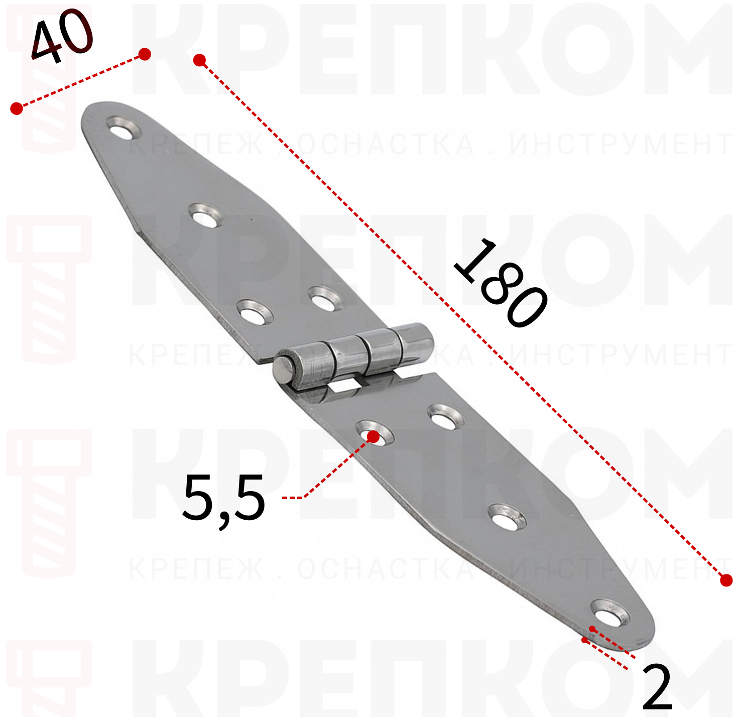 Петля шарнирная 180х40 мм 8430 тип B, нержавеющая сталь А4 - фото
