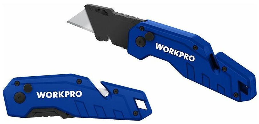 Нож строительный с нейлоновой рукояткой Workpro WP211008, синий - фото