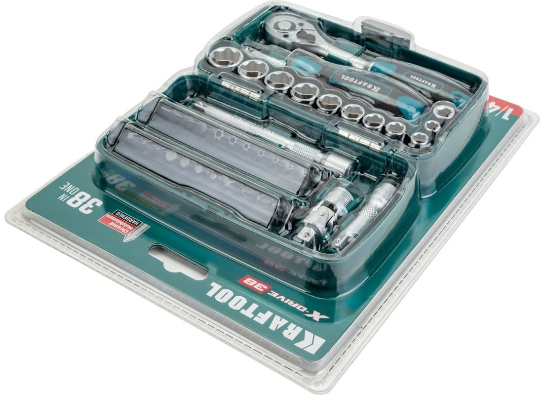 Набор торцовых головок и бит 1/4" Kraftool Universal-38 27970-H38, 38 предметов - фото