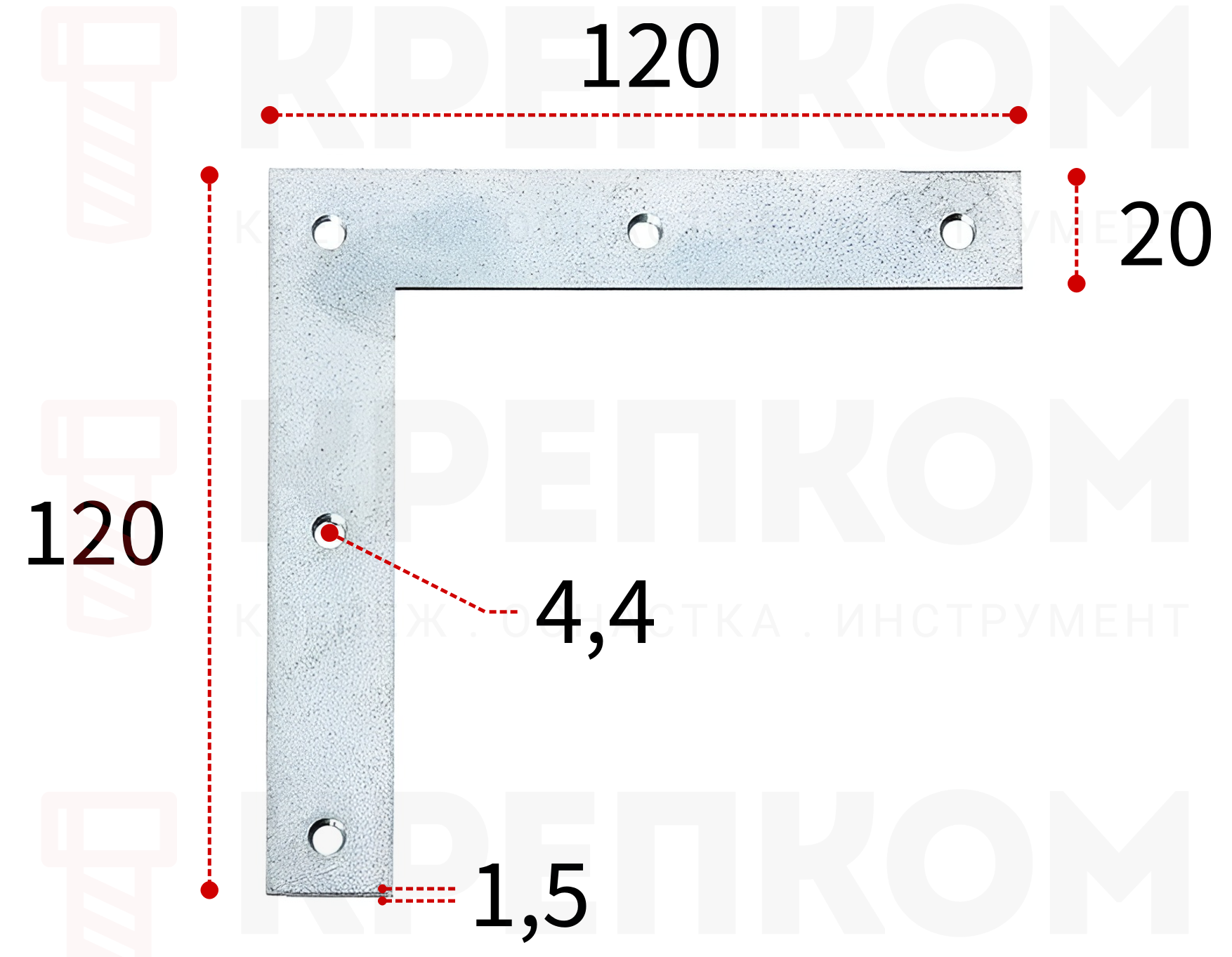 Уголок крепежный мебельный 120х120х20 мм Gah Alberts 332853, оцинкованная сталь - фото