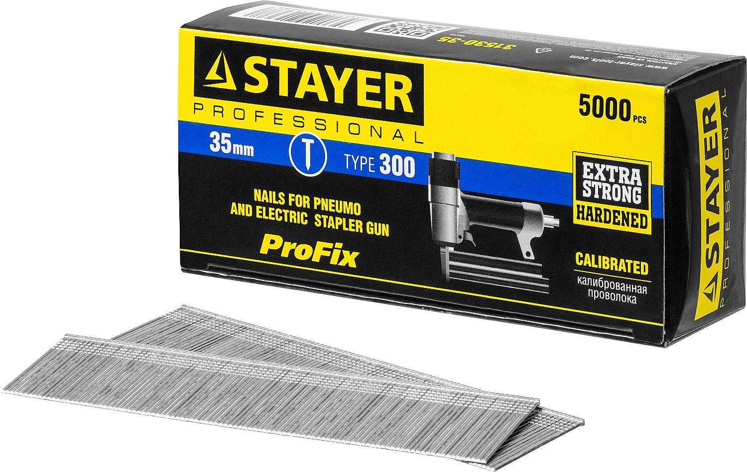 Гвозди 35 мм тип 300 (47/300/F) калибр 18GA Stayer Prof 31530-35, оцинкованная сталь, 5000 шт - фото