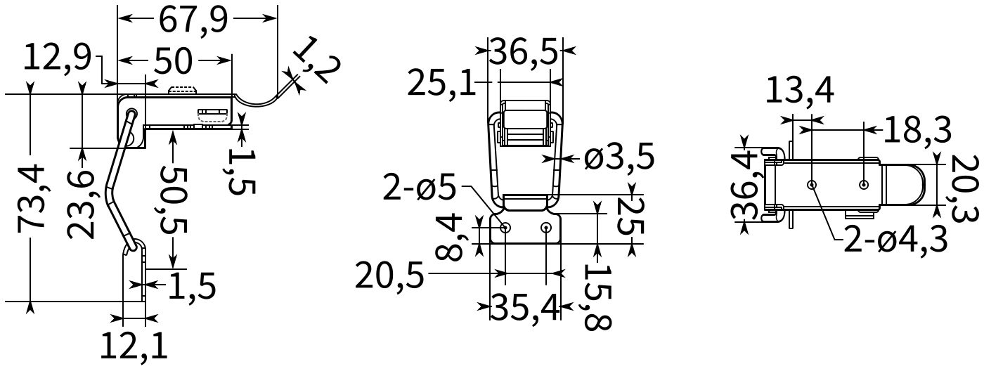Замок-защелка самозапирающийся L=97 мм, нагрузка 51 кг, B321C-3, нержавеющая сталь А2 - фото