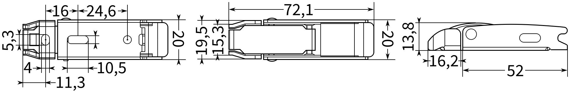 Замок-защелка скрытый с демпфером L=72 мм, нагрузка 20 кг, B323, оцинкованная сталь - фото
