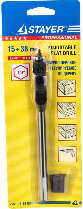 Сверло по дереву перьевое регулируемое 15-38 мм Stayer 2951-15-38 - фото