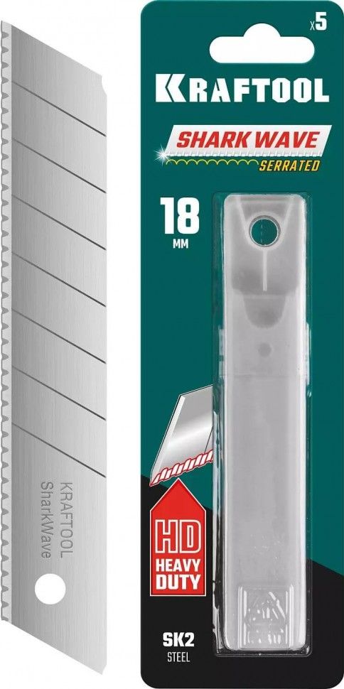 Лезвие сегментированное серрейторное 18 мм Shark Wave Kraftool 09604-18-S5, 5 шт - фото