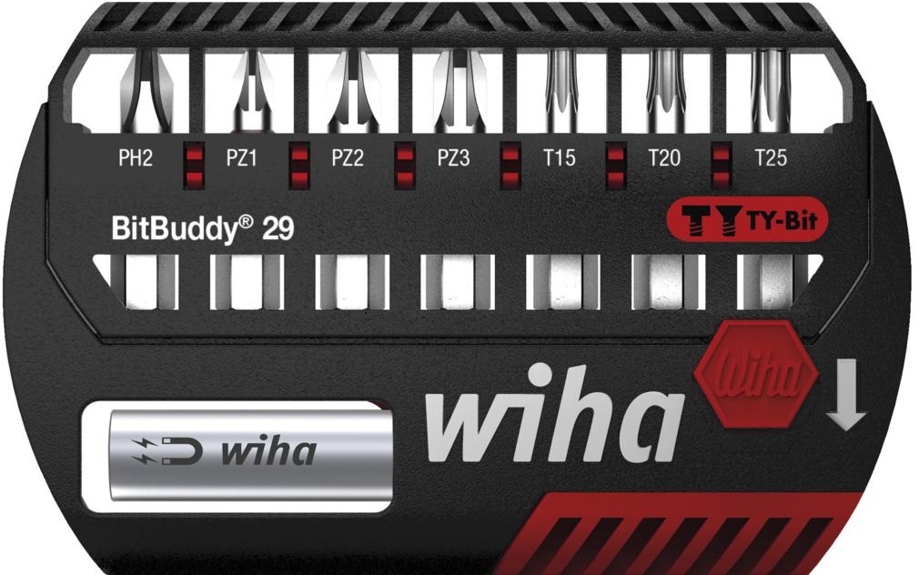 Набор ударных бит PH, PZ, TX типа TY-Bit длиной 29 мм, C1/4" Wiha Bitbuddy 42137, 8 предметов - фото