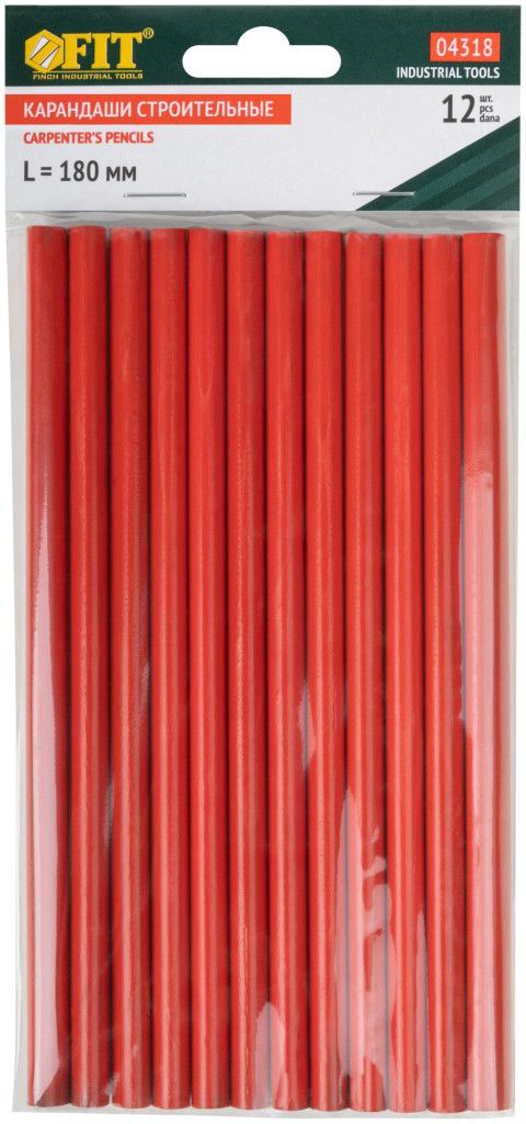 Карандаш строительный деревянный 180 мм FIT 04318, 12 шт - фото