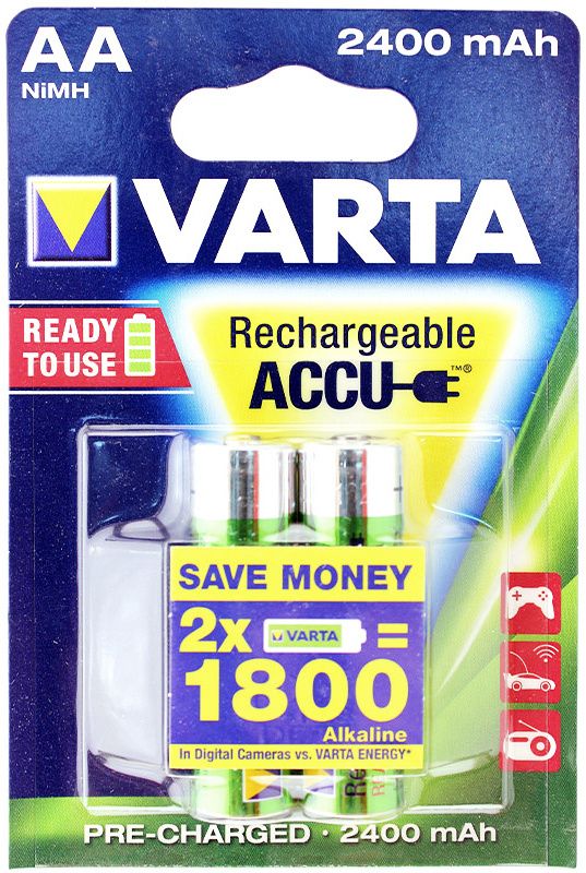 Аккумуляторы AA 2400 мАч Varta Rechargeable R2U 56756101402, в блистере 2 шт - фото