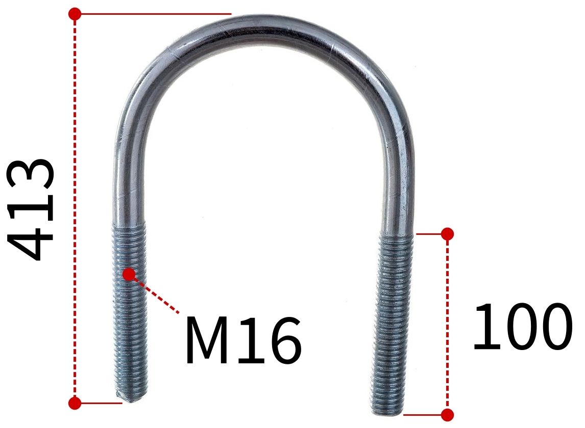 Изображение товара U-образная скоба 14 дюймов с резьбой М16 из оцинкованной стали для труб и антенн