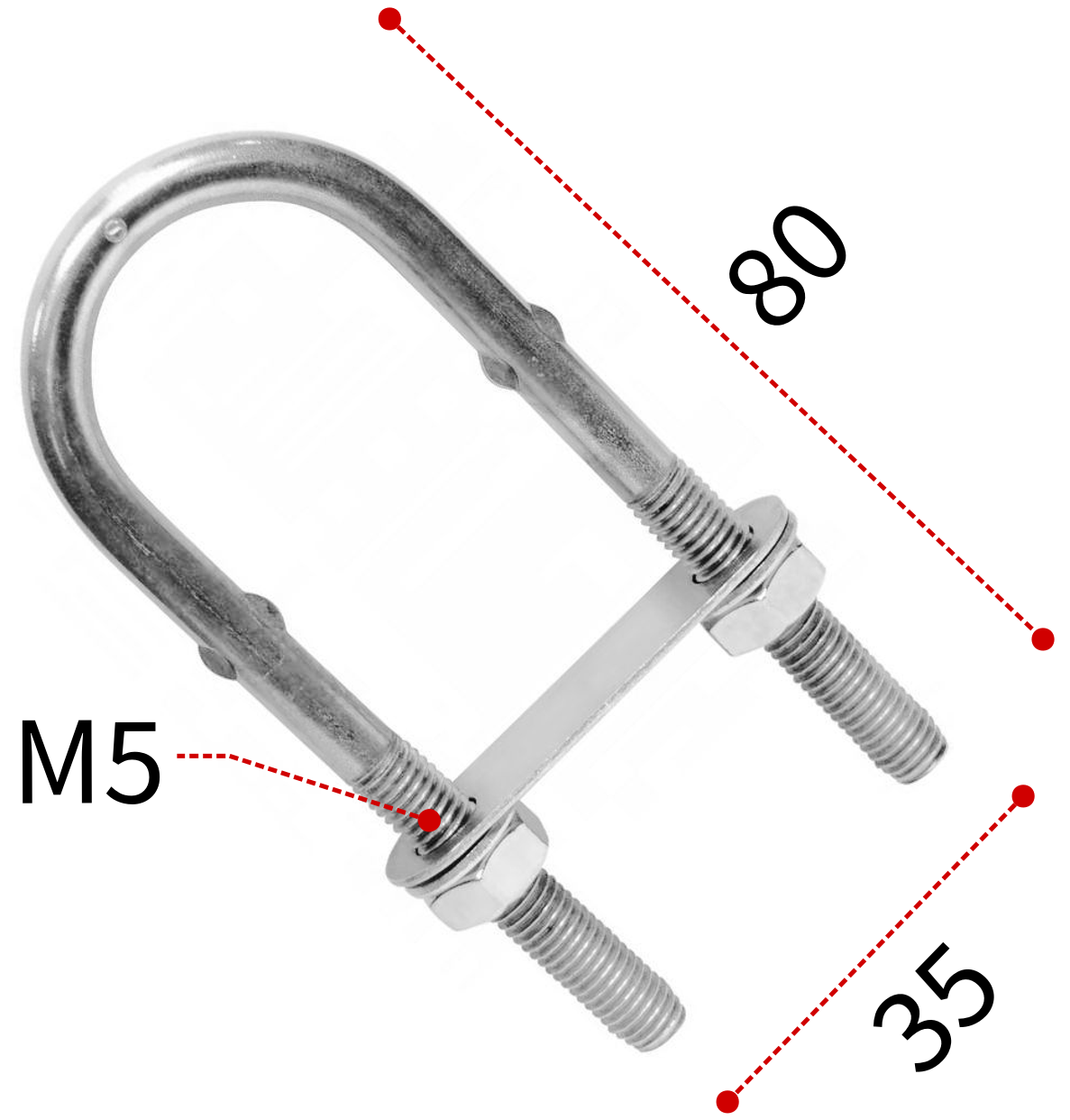 Болт-скоба U-образная М5х80 мм 8230, нержавеющая сталь А2 - фото