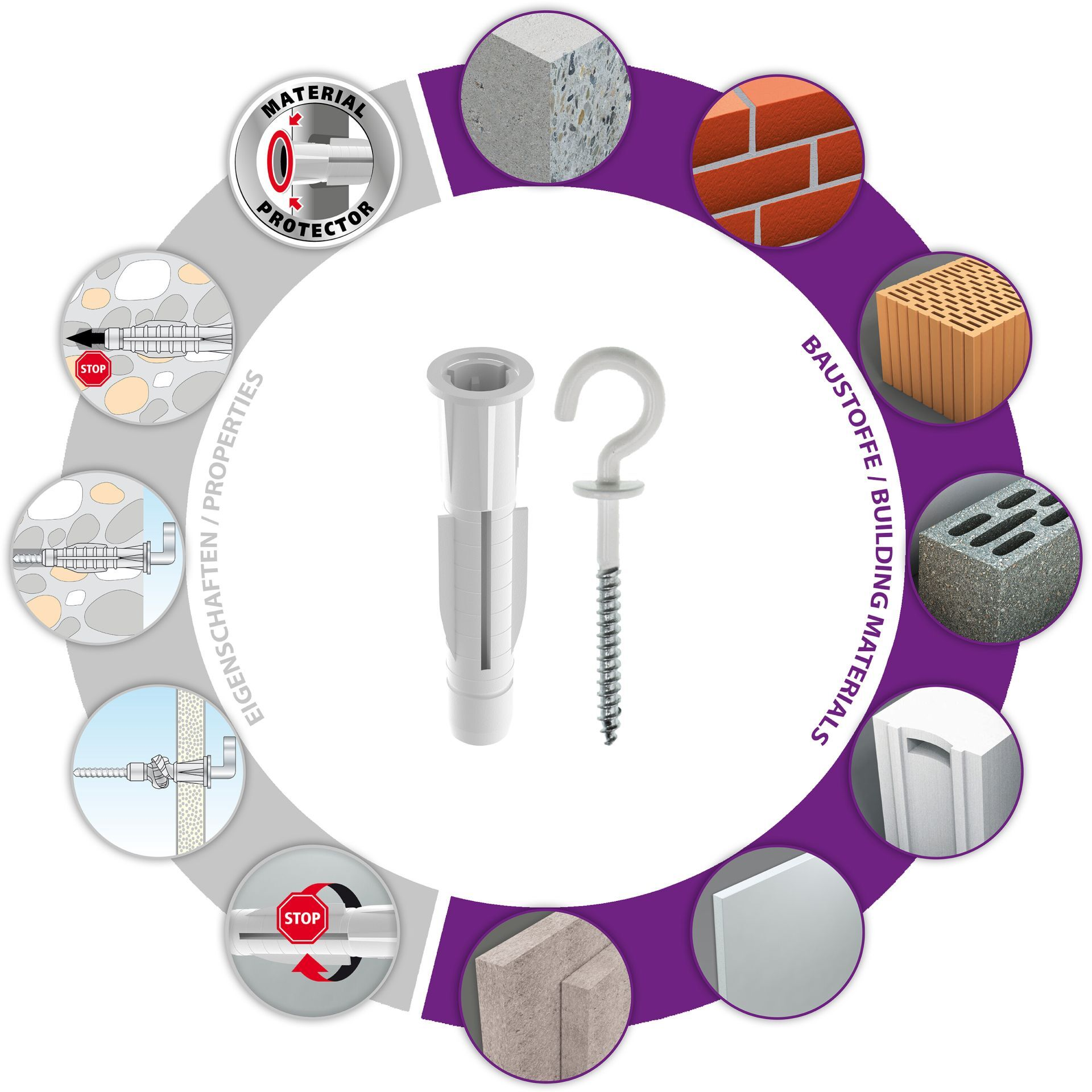 Дюбель с полукольцом 8х51 мм Pirat Will-S TOX 01226111, полиэтилен, 20 шт - фото