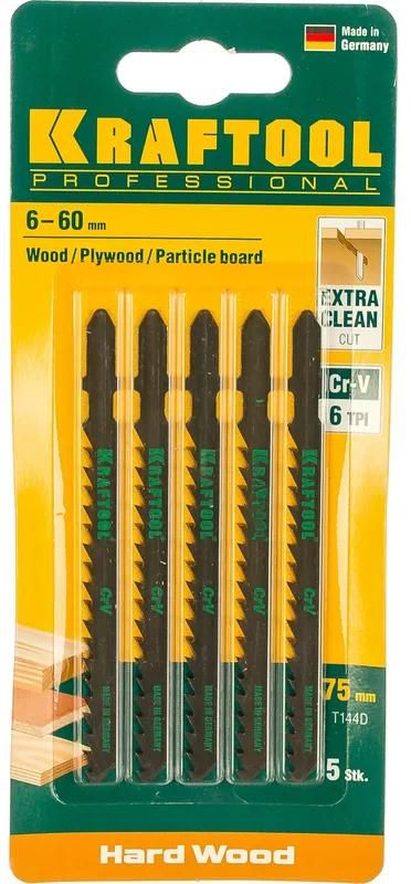 Полотно по дереву для лобзика 100/75 мм, быстрый рез T144D Kraftool 159521-4-S5, хромованадиевая сталь, 5 шт - фото
