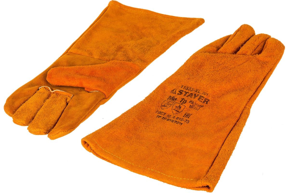 Краги термостойкие спилковые с подкладкой 400 мм XL (10) для сварки и механических работ Professional Stayer 11333-XL - фото