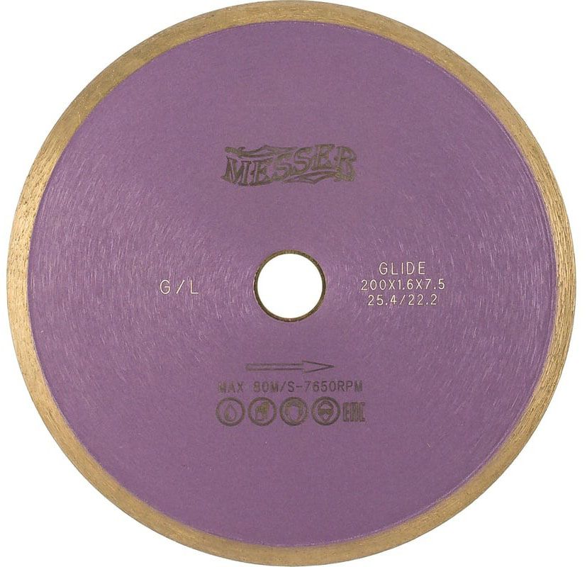 Диск алмазный со сплошной кромкой G/L по граниту 200 мм, Messer 01-22-200 - фото