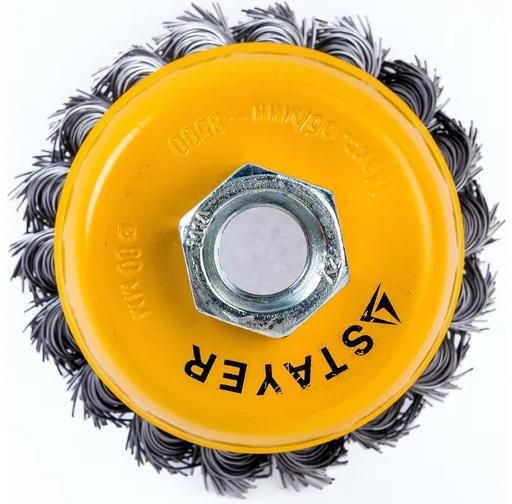 Щетка-крацовка чашечная для УШМ, жгутированная стальная проволока 0,5 мм Stayer Prof  - фото