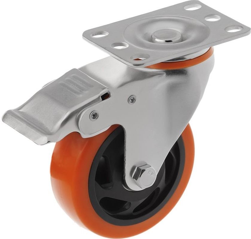 Промышленное колесо поворотное с тормозом полиуретановое 100 мм SCBM 42 - фото
