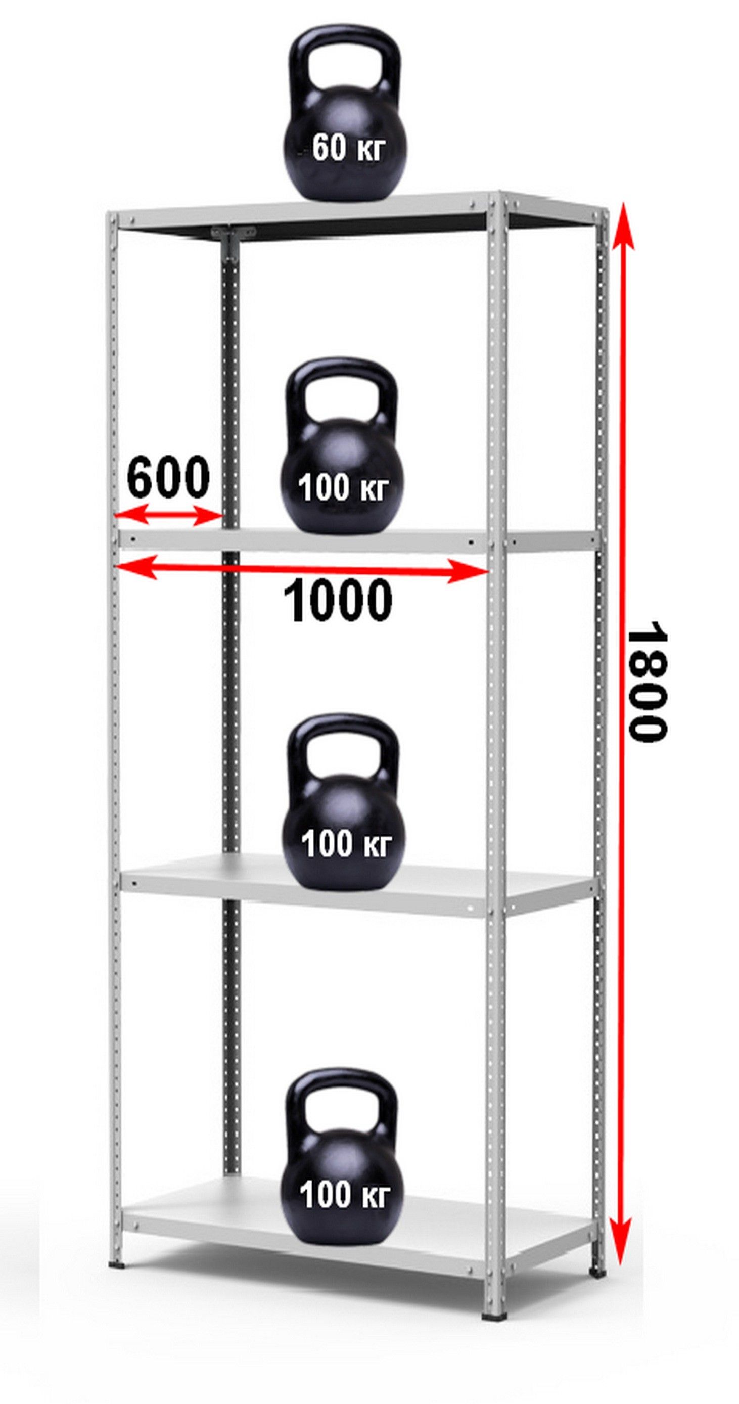 Стеллаж металлический до 100 кг, 4 полки Металл-завод СТФЛ 1064-1,8 1800х1000х600 мм - фото