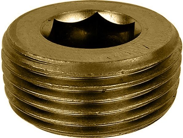 Пробка (заглушка) с дюймовой резьбой NPT шлиц HEX DIN 906, латунь - фото