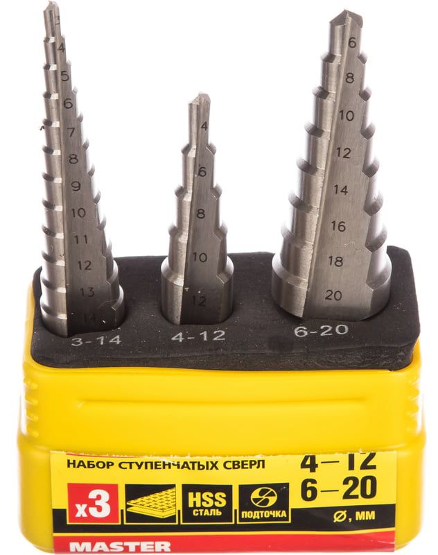 Набор сверл ступенчатых 3-20 мм Max Drill Stayer 29660-3-20-H3, 3 шт - фото