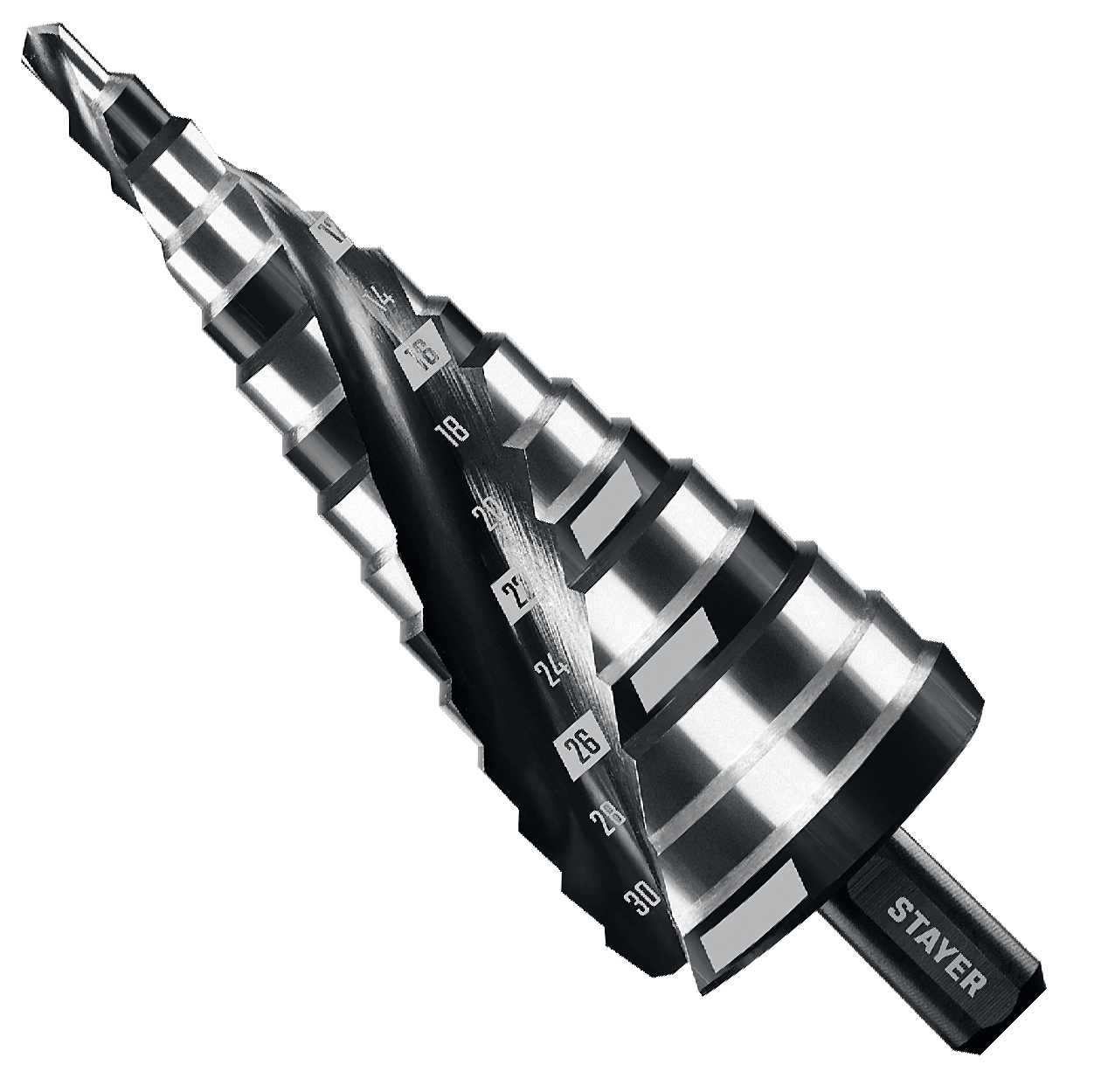 Сверло ступенчатое 4-39 мм Pro-Max Stayer 29661-4-39-14, трёхопорный хвостовик - фото