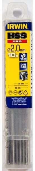 Сверло по металлу удлиненное 2х85/55 мм DIN 340 HSS IRWIN PRO 10502482, 10 шт - фото
