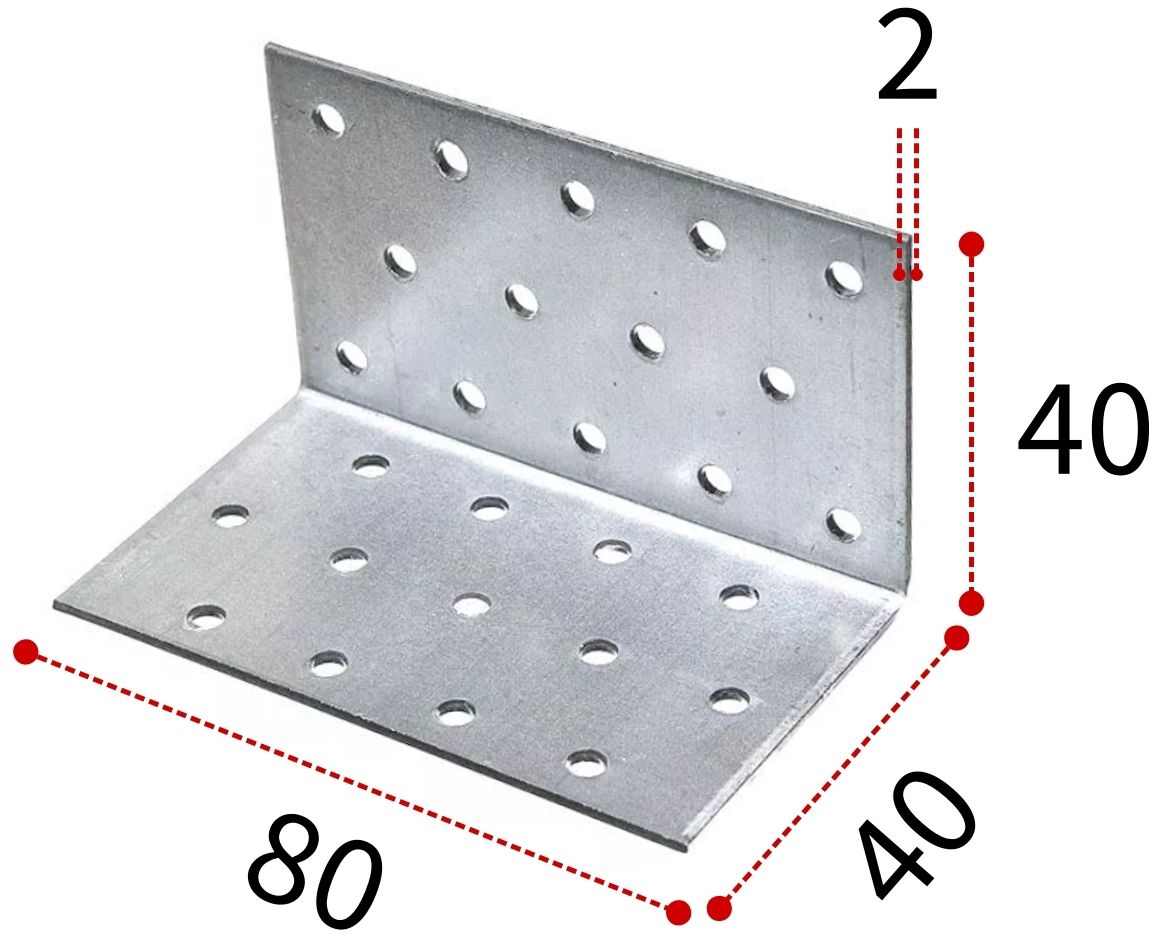 Уголок крепежный 40х40х80 мм, горячий цинк - фото