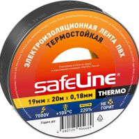 Изолента термостойкая 19 мм 20 м адгезия 90 сек Safeline Thermo 25266, чёрная