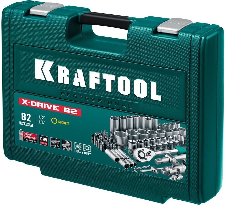 Набор инструмента универсальный 1/2"+1/4" Kraftool X-Drive 27887-H82_z03, 82 предмета - фото