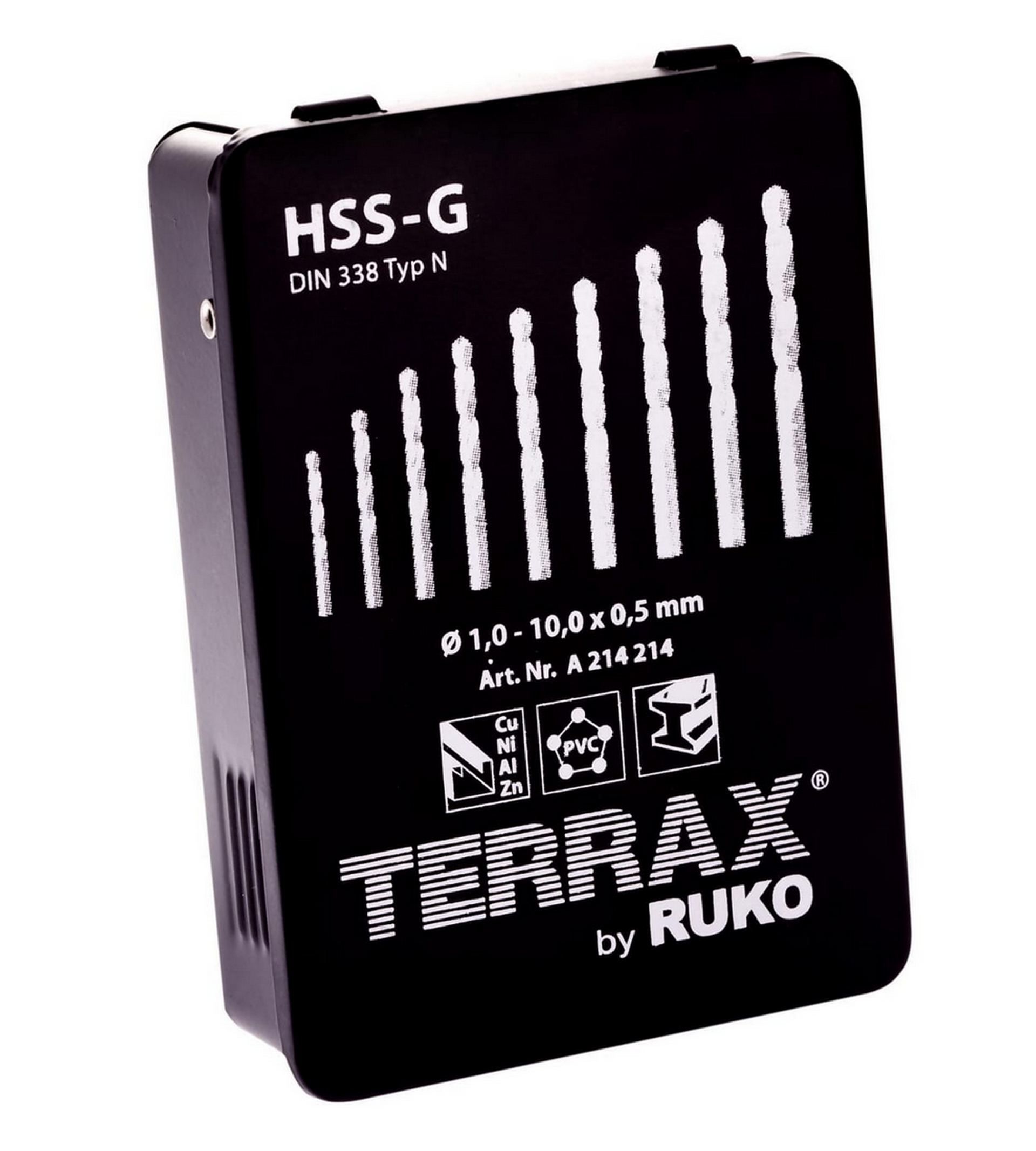Набор свёрл по металлу 1-10 мм, 19 шт HSS-G, RUKO TERRAX A214214 - фото