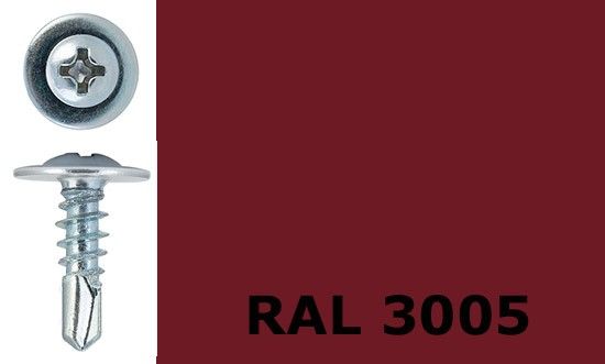 Саморез-клоп с буром 4,2х25 окрашенный, RAL 3005 (винно-красный), 1000 шт - фото