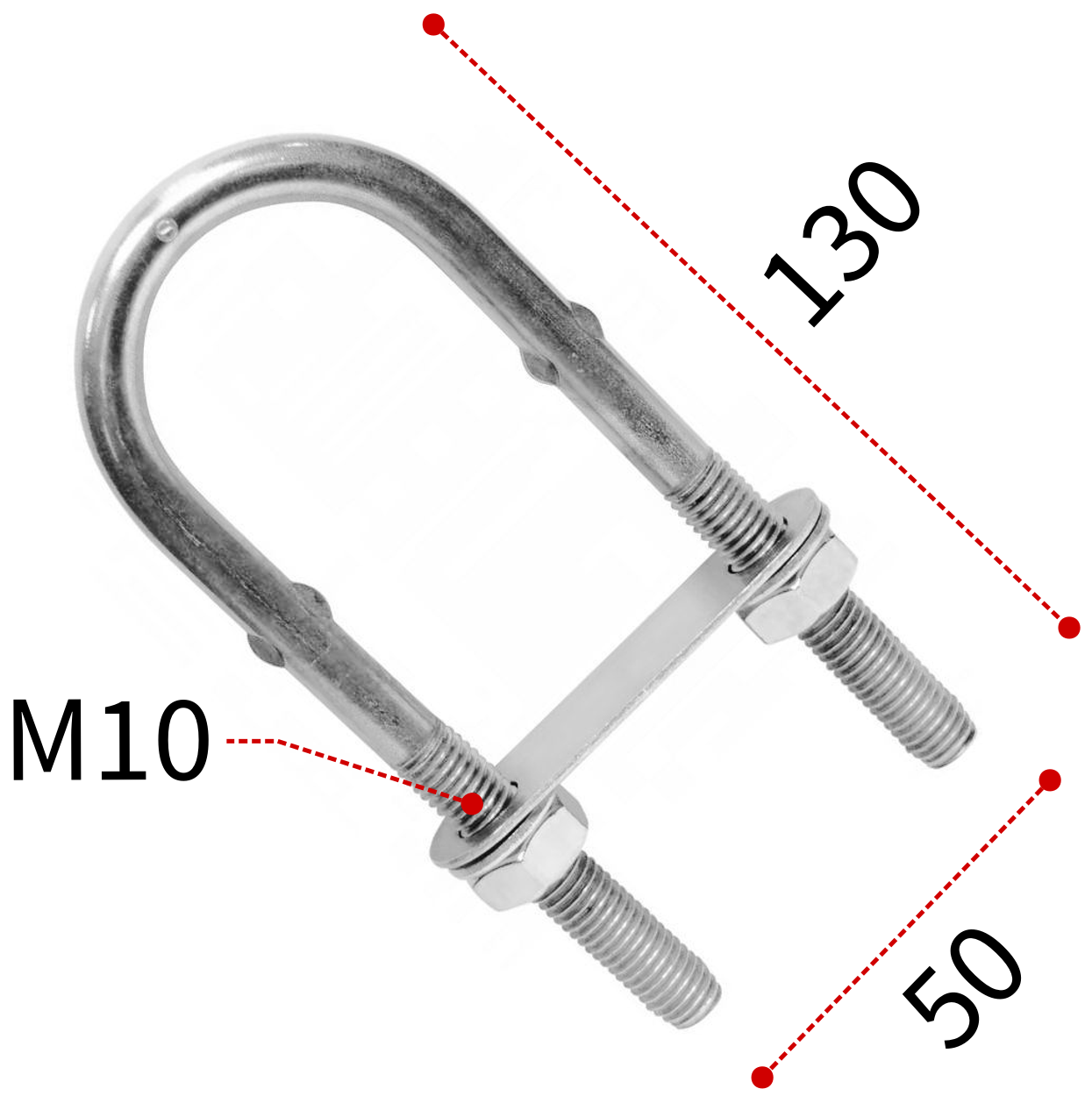 Болт-скоба U-образная М10х130 мм 8230, нержавеющая сталь А2 - фото