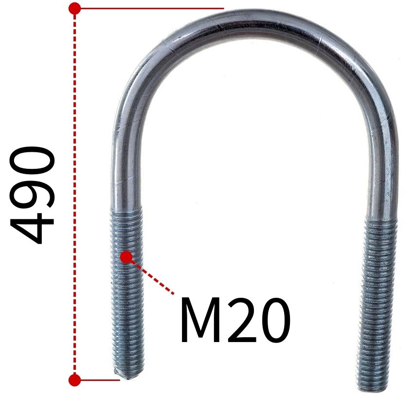 Изображение товара Скоба U-образная 16 под трубу 400 мм с резьбой М20 оцинкованная сталь