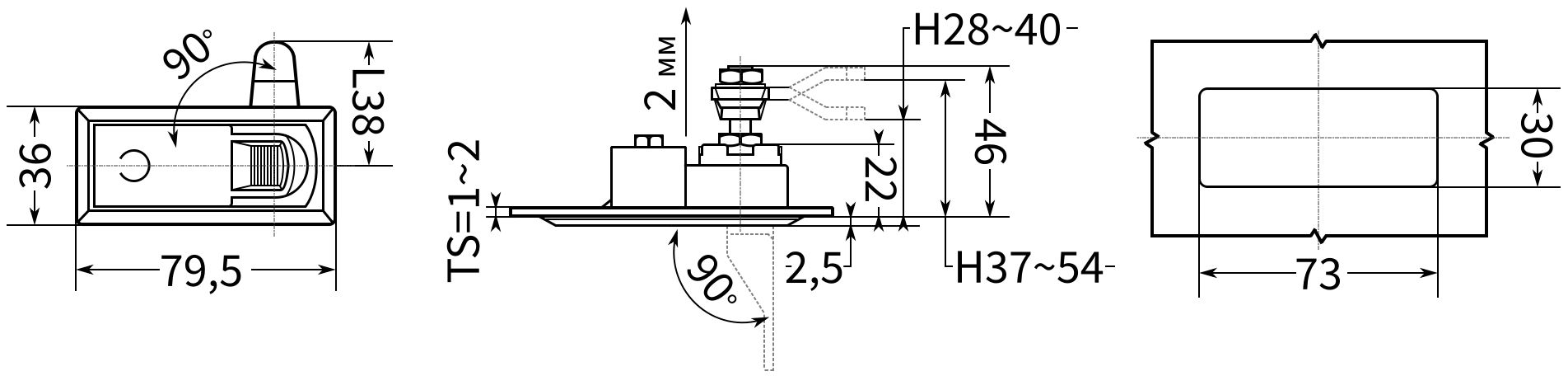 Ручка промышленная с замком и складным механизмом F12, оцинкованная сталь - фото