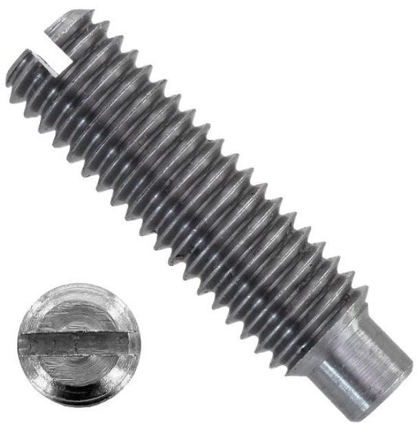 Винт установочный М10х14 DIN 417 с цапфой и прямым шлицем, сталь 14H - фото