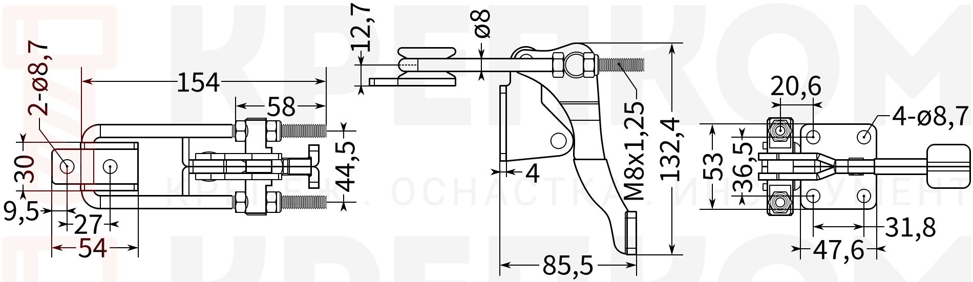 Замок регулируемый натяжной L=154 мм, нагрузка 900 кг, HD-40344, оцинкованная сталь - фото