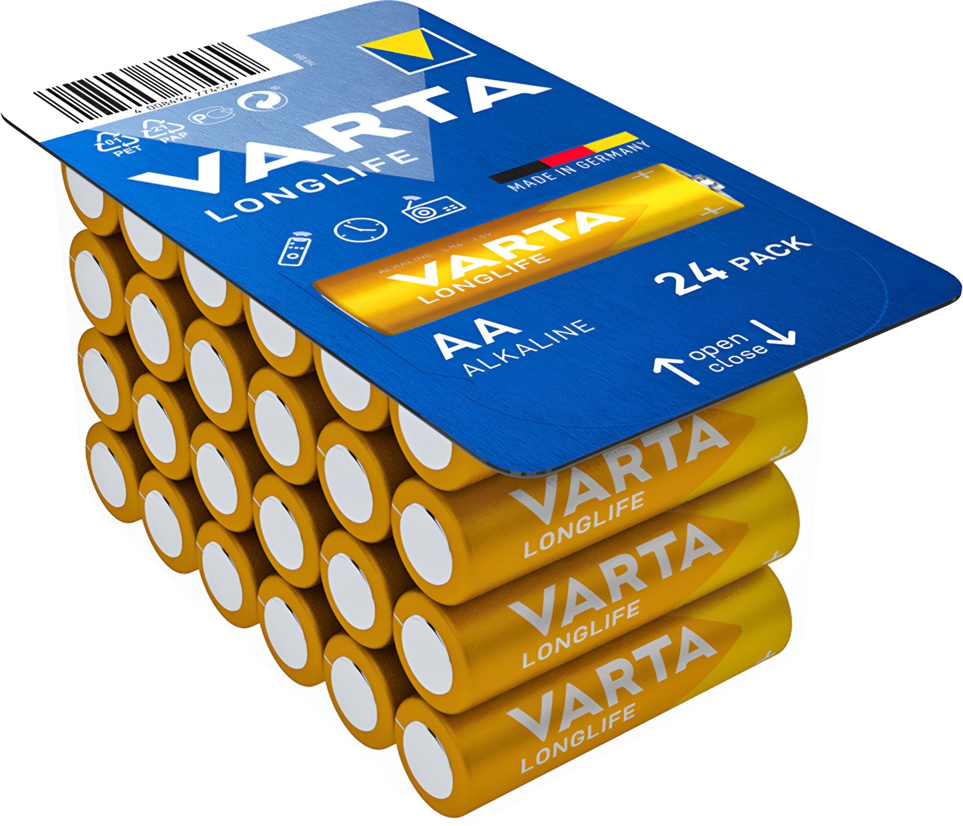 Изображение товара Батарейки щелочные AA Varta Longlife 4106301124, 24 шт в блистере Изображение товара Батарейки щелочные AA Varta Longlife 4106301124, 24 шт в блистере