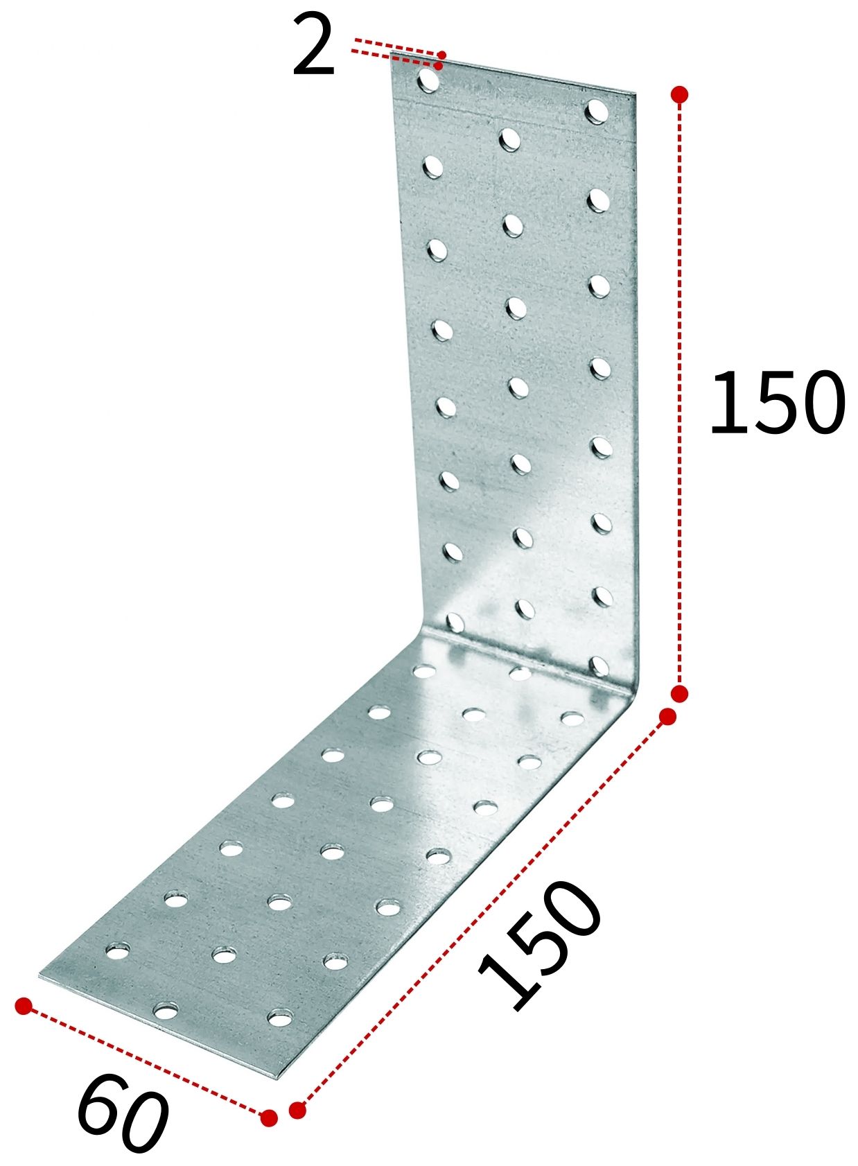 Уголок крепежный равносторонний 150х60х2 мм KUR, оцинкованная сталь - фото