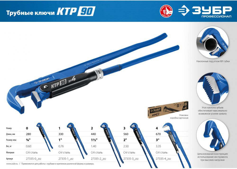 Ключ трубный с прямыми губками КТР ЗУБР - фото