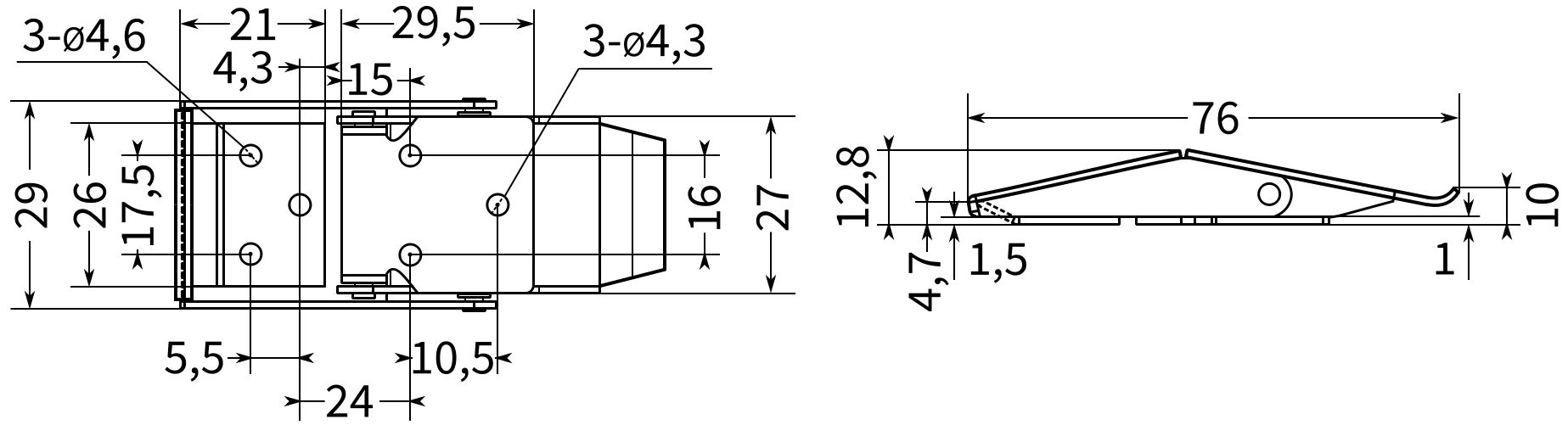 Замок-защелка накладной L=76 B39C-2, нержавеющая сталь А2 - фото