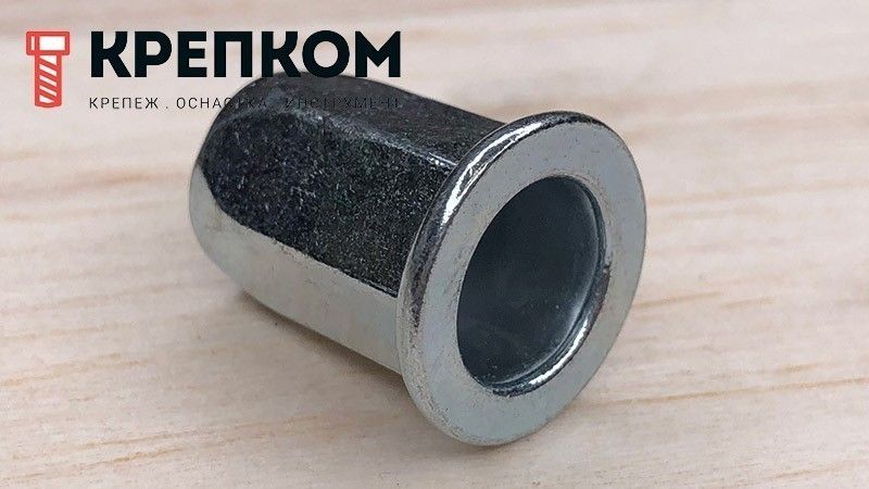 Резьбовая заклепка с цилиндрическим бортиком, шестигранная, оцинкованная сталь - фото