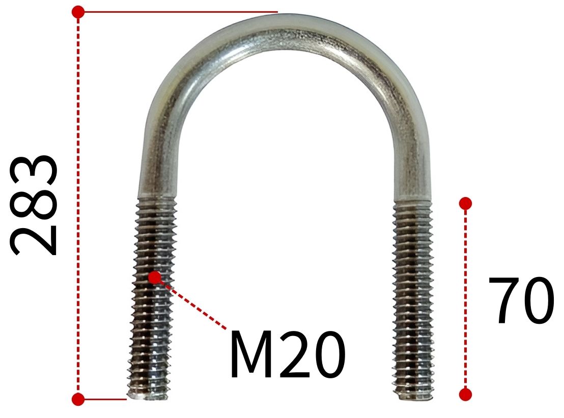 Скоба U-образная 228 под трубу диаметром 200 мм DIN 3570 form A, нержавеющая сталь А4 - фото