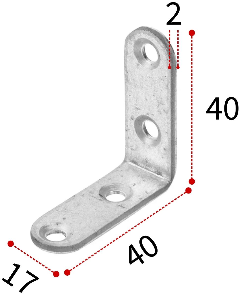 Уголок крепежный бытовой круглый 40х40х17х2 мм, оцинкованная сталь - фото