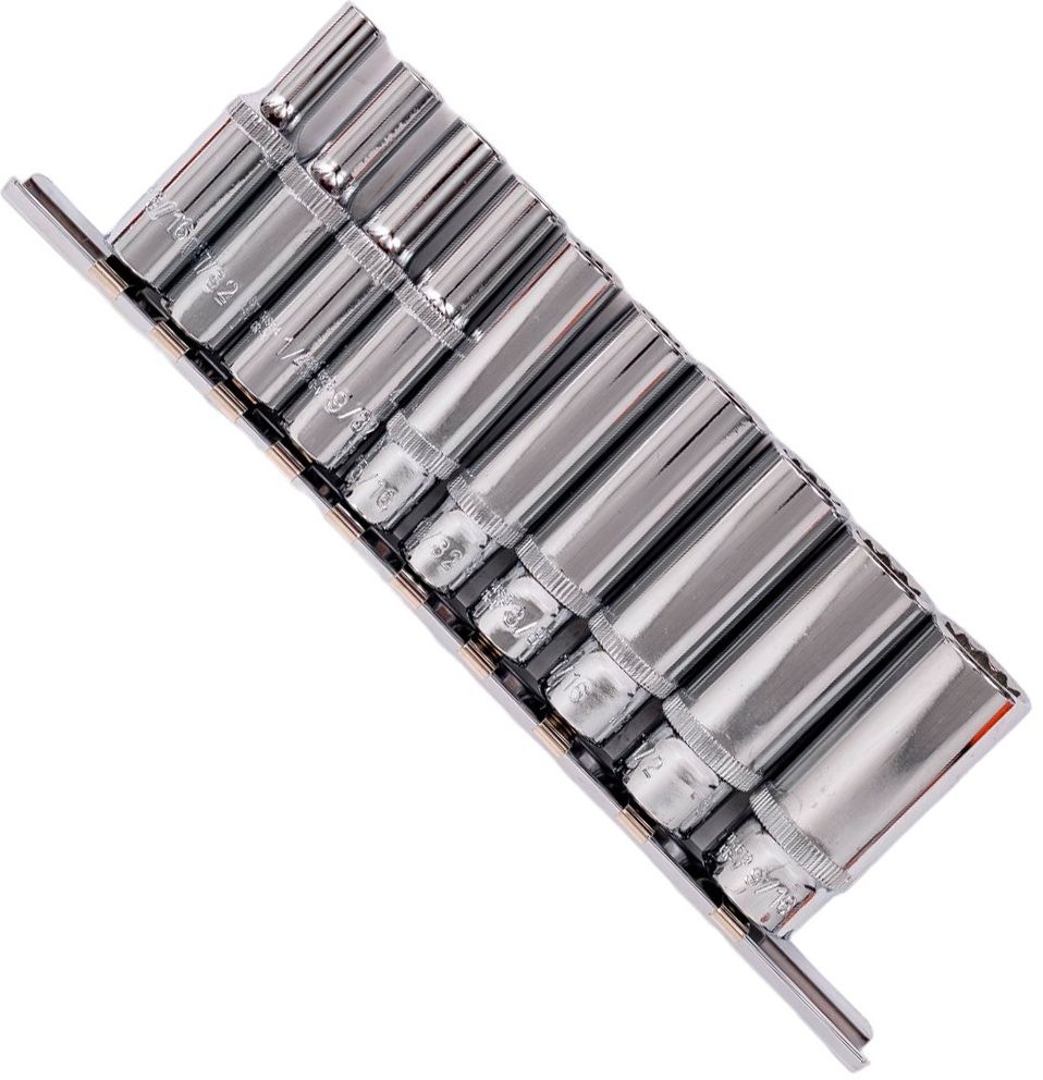 Набор глубоких торцевых головок DR 1/4" 12-тигранных Ombra 910710, 10 предметов на держателе - фото